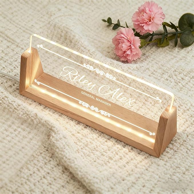 Custom Office Name Plate, Personalized Light Up Desk Sign for Coworkers Team Members, Employee Appreciation Gifts