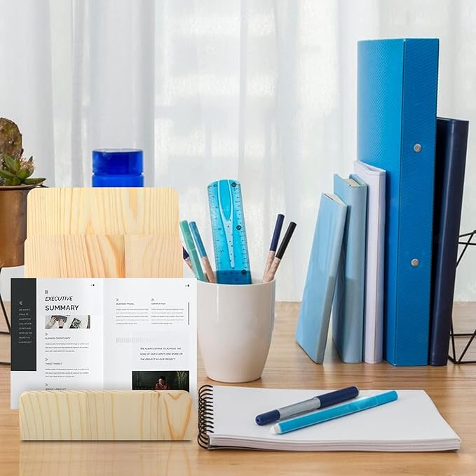2 Pieces 3-Tier Pine wooden brochure holder 6 x 9 Wood Literature Holder Pamphlet Display Stand flyer holder postcard holder for Pamphlet Magazine Booklets Menu
