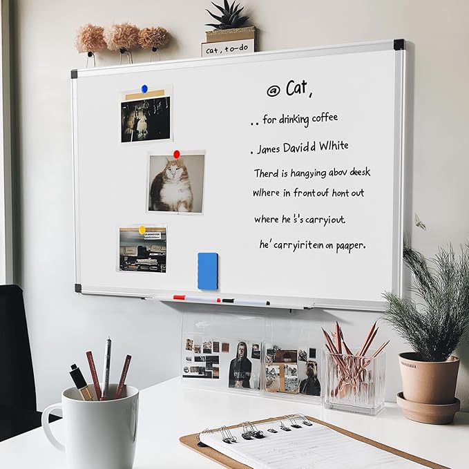 NEWBULIG White Board, 36" x 24" Magnetic Dry Erase Board for Wall with 1 Dry Eraser & 2 Multi-Color Markers & 4 Magnetic Pins, Silver Aluminum Frame for Office, Home, School