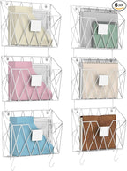 CADUKE 6 Pack Hanging Wall File Organizer Mesh Folder Holder Mail Magazine Organizer Wall Mounted with Hooks & Label Panels for Office Home, White