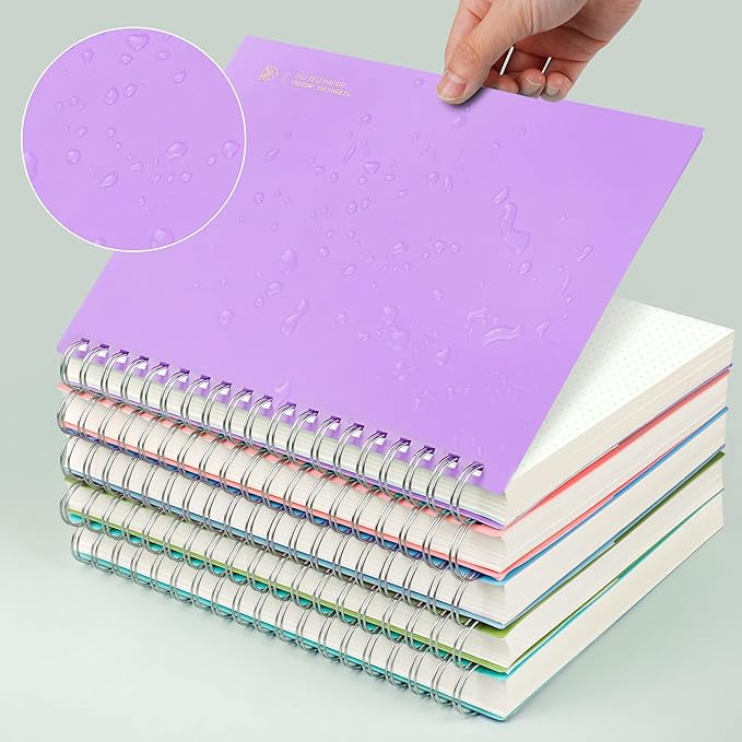EMSHOI A5 Spiral Notebook Bullet Dotted journal, Small 5.7" X 8.22", 300 Pages/150 Sheets, 100gsm Dot Grid Paper, Waterproof Hardcover, for Office School Women Men Work Writing Notes-Purple