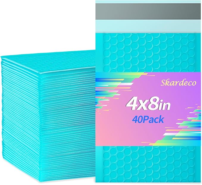 skardeco 4x8 Inch Teal Bubble Mailers 40 Pack Self-Seal Poly Padded Envelopes Suitable for Small Businesses to Package and Mail Jewelry Cosmetics, Electronic Products, Cards (Teal, 4 * 8-40)