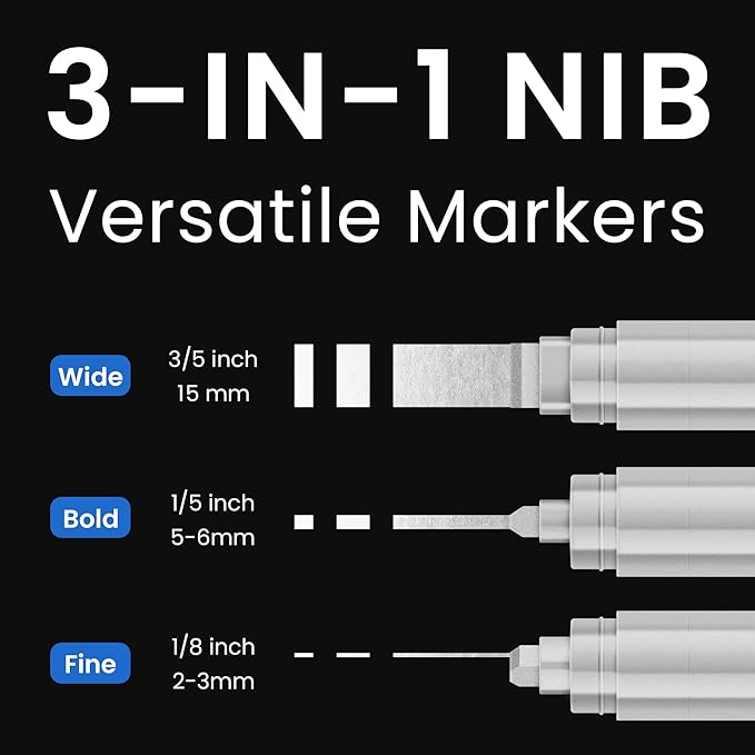 BIGTHUMB 3 Pcs Silver Jumbo Permanent Markers: 15mm Wide Tip Thick Acrylic Paint Pen Large Calligraphy Marker for Rock Painting, Poster, Sign, Canvas, Glass, Wood, Ceramic