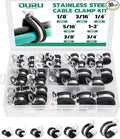 OURU 30PCS Cable Clamps Assortment Kit,7 Sizes—1/8" 3/16" 1/4" 5/16" 3/8" 1/2" 3/4" Stainless Steel Rubber Coated Cushioned Insulated Cable Clamp,Automotive Wire Pipe Clamps