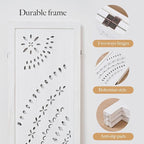 66.9Inch Folding Room Divider, 3 Panels Wood Carved Privacy Screens, Free Assembled Freestanding Partition for Home Office Restaurant Bedroom (White-Washed)