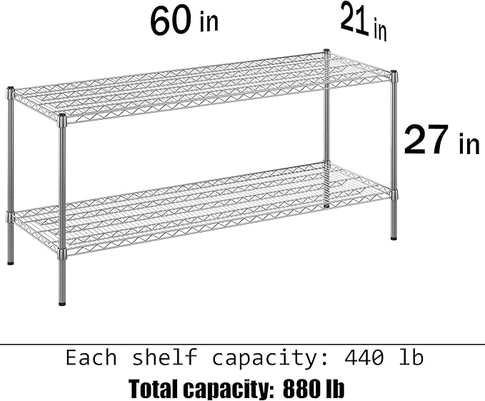 Regal Altair 21" Deep x 60" Wide x 27" Height Wire Shelving Kit | 2-Tier | NSF Commercial Storage Rack Unit