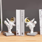 Kakizzy Book Ends for Shelves Decorative, Upgraded Astronaut Bookshelf Stopper Resin Book Shelf End Holders Heavy Duty Bookends for Kids Gifts Cute Spaceman Book Ends for Space Decor(F2-Gold)