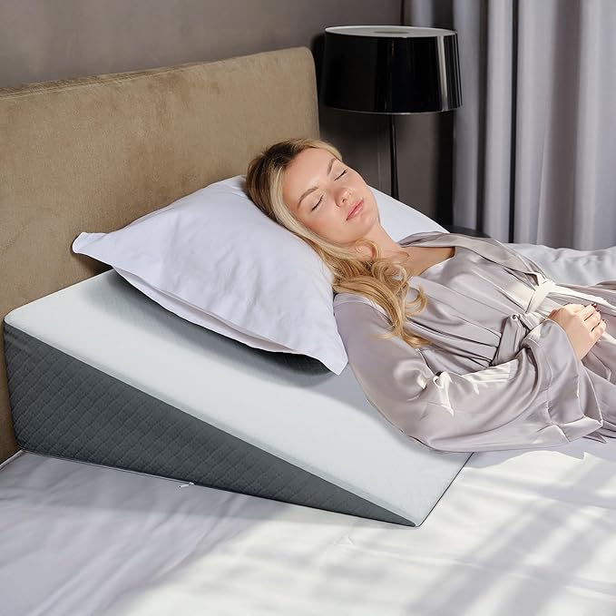 Kolbs Extra Wide Bed Wedge Pillow for Sleep Apnea, Acid Reflux, and Back Pain Relief, with Chic Jacquard Cover - Headboard GERD Pillow Wedges for Sleeping (Extra Wide 7.5" Height)