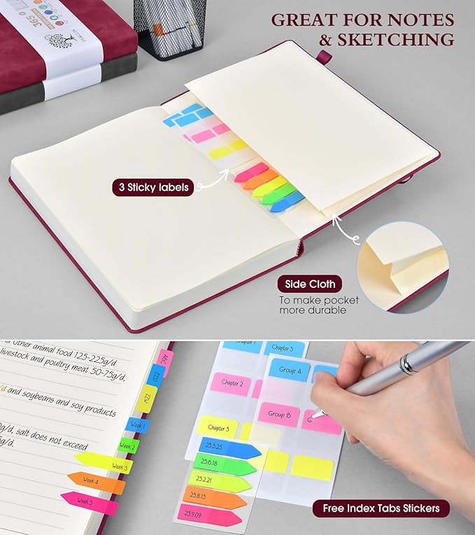 PERCUN A4 Lined Journal Notebook，365 Page Large Leather Journals for Writing Women Men，Hardcover Notebook with 100Gsm Thick Pages for Travel，Work，School，College Ruled, Daily Diary (8.5" x 11.4")
