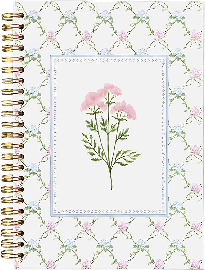 BitKan Pink and Blue Floral Spiral Notebook, Grandmillennial Wild Flower Journal for Women, Preppy Pastel Botanical Aesthetic Notebook 5.5x8.3 Inch, Preppy Office Supplies-364