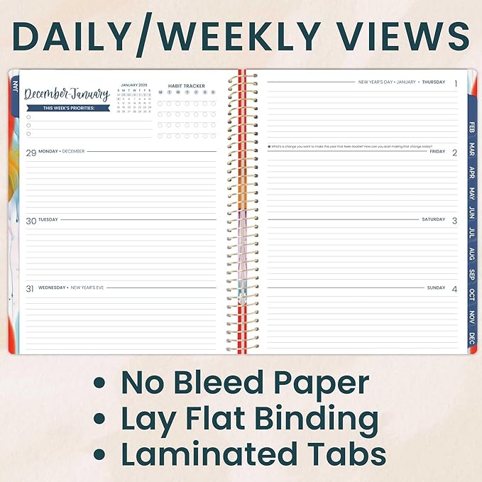 bloom daily planners 2026 Planner (January to December) - 8.5” x 11” Weekly & Monthly Dated Agenda Organizer Book with Stickers & Tabs - Flexible Soft Cover - Brilliant Brushstrokes