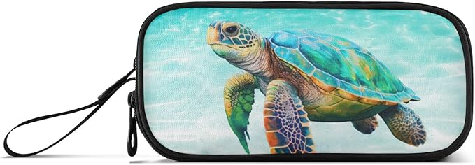 BOENLE Sea Turtle Teal Pencil Case Box Boys Girls Large Pencil Pouch with Zipper Compartments Big Capacity Stationery Pen Bag Organizer for Kids Teens Adults School Office