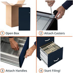 LYS SOHO Box/File/File Mobile Navy File Cabinet, 3 Drawer
