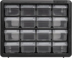 Akro-Mils 16-Drawer Plastic Storage Cabinet | 10-1/2 x 6-1/2 x 8-1/2 Inch | Black | Model 10116 | Garage Organization