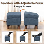 FAGAGA Storage Ottomans with Adjustable Cover, BOGO, Soft Step Stool, Footrest and Seat, Ottoman Foot Rest Set for Living Room, Bedroom, Dorm, Blue