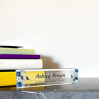 Signs ByLITA Floral Pattern Customized Nameplate | Indigo Blooms Personalized Full Color Acrylic Desk Sign