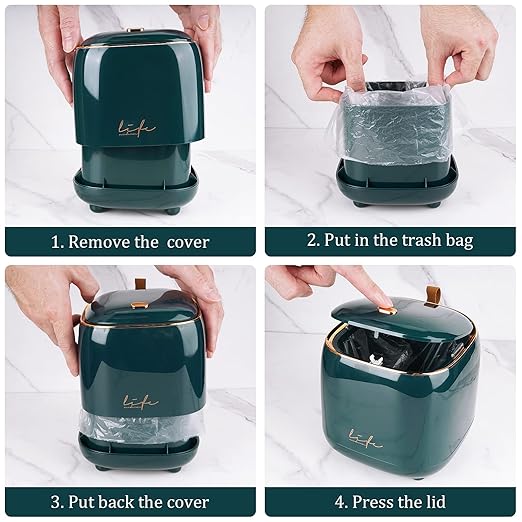 Business King Mini Trash Can 1.6L/0.4 Gallon with Trash Bags 180pcs, Tiny Small Desktop Trash Bin with Lid, Countertop Mini Garbage Bin for Home, Office, Kitchen, Bedroom, Bathroom (Blue)