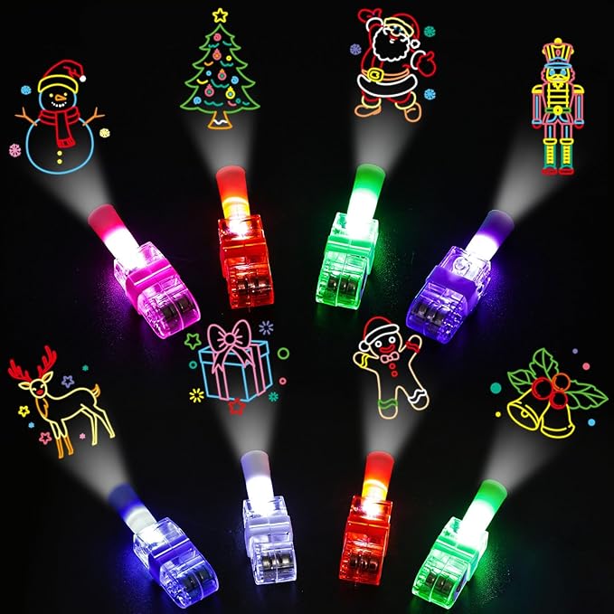 LovesTown 24PCS Christmas Party Favors Flashlights, Glow in The Dark Christmas Toys Bulk LED Light up Finger Lights for Party Decorations Goodie Bags Fillers Classroom Prizes