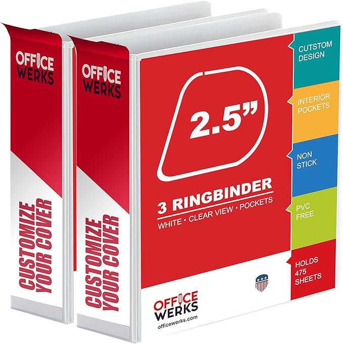 Ring Binder Depot 3, Professional Angle D Ring Binder 2.5 Inch, Presentation Folder for Standard Pages 8.5 x 11 with Pockets, Crystal Clear View White Binder (2 Pack)