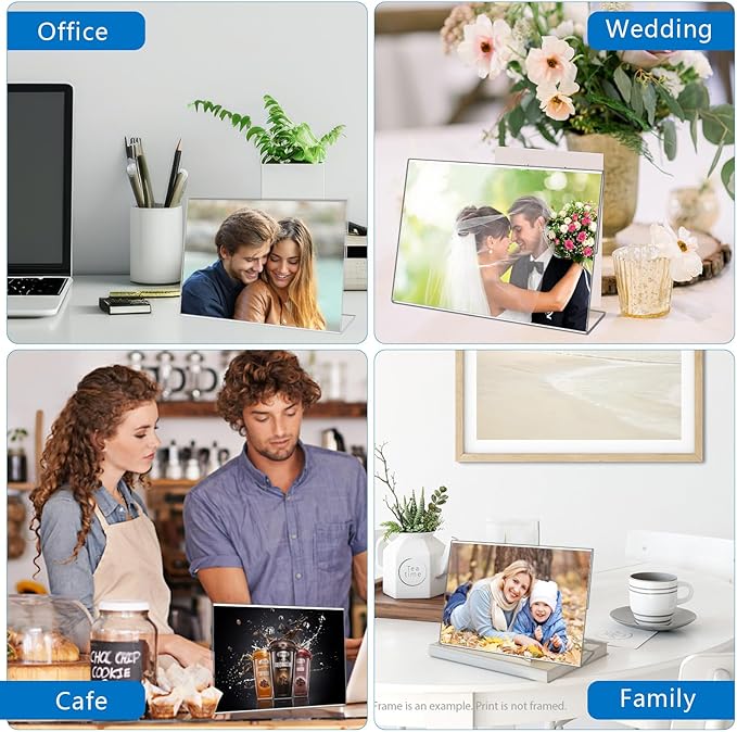 DESONAUT 8 Pack Slanted Back Acrylic Sign Holder 5x7 inches,Clear Tabletop Sign Holder,Acrylic Picture Frames Stands for Display,Plastic Flyer Menu Holder for Office,Home,Restaurant（Horizontal）