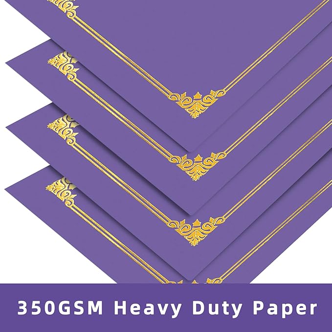 HAUTOCO 50 Packs Certificate Holders, Purple Diploma Holders, Document Award Covers Certificate Folders with Gold Foil Border for 8.5x11 Letter Size
