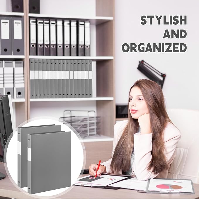Henoyso 16 Pcs 3 Ring Binder 0.5 Inch Round Fits Letter Size 8.5'' x 11'' Paper Plastic Flexible Binder Bulk Holds 140 Sheets with 1 Pockets Versatile Organizer for Home Office School (Gray)