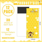 Gersoniel 12 Packs Magnetic Notepads for Refrigerator Monthly Grocery Magnetic List Set to Do List Pads Back Memo Notepad 9 x 3.5 Inches for Fridge Kitchen Shopping Grocery(Yellow,Bee)