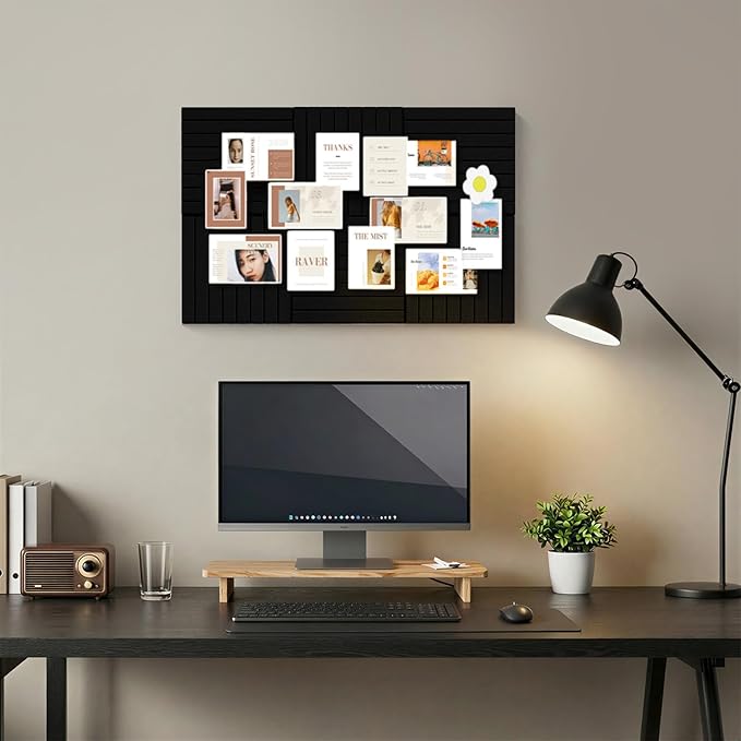 Baysola Large Cork Boards for Walls – 36 x 24 Self Adhesive Felt Wall Tiles, Ideal for Office Black Bulletin Board, Easy to Install Pin Board Photo Board Dart Board Wall Protectors