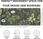 Sage Green Floral and Plant Desk Pad Mouse Pad,Large Gaming Mouse Mat with Stitched Edges,Non-Slip Waterproof Rubber Base Mous Mat for Office Computer Keyboard Laptop Home(27.5X11.8 in)