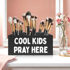 Exqcom Christian Pen Pencil Crayon Holder for Kids Boys, Cool Kids Pray Here Bible Verse Pencil Pen Holder Organizer for Toddler Boys Room Bedroom Desk Accessories,Room Bedroom Decor