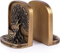 Resin Tree of Life Bookends Set, 2Pcs Decorative Non-Skid Book Ends for Heavy Books, Shelves, Bookcase or Desk - Antique Bronze Color Home Décor Gift, Library and Office Decor