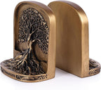 Resin Tree of Life Bookends Set, 2Pcs Decorative Non-Skid Book Ends for Heavy Books, Shelves, Bookcase or Desk - Antique Bronze Color Home Décor Gift, Library and Office Decor