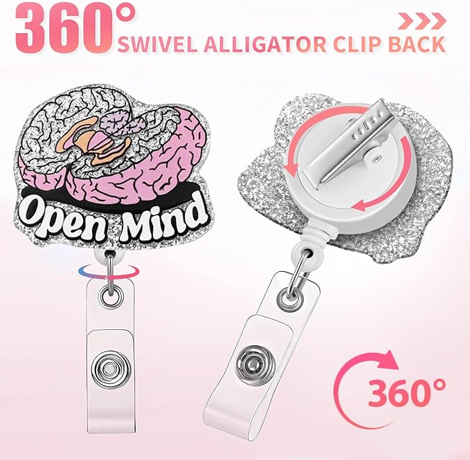 Aoryalps Open Mind Retractable Badge Reel Holder Retractable with ID Clip for Nurse Nursing Name Tag Card Nursing Student Teacher Doctor Medical Assistant Work Office Clip-Gifts for Nurse