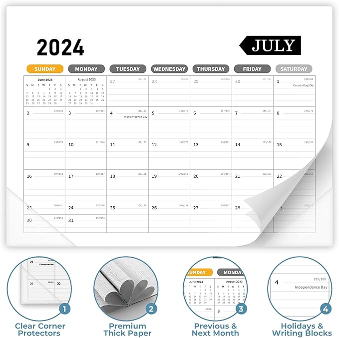 Desk Calendar 2025-2026 – 18-Month Desktop Calendar from July 2025 to December 2026, for Office, School & Home Use – Large Teacher Desk Calendar 22x17 (white)