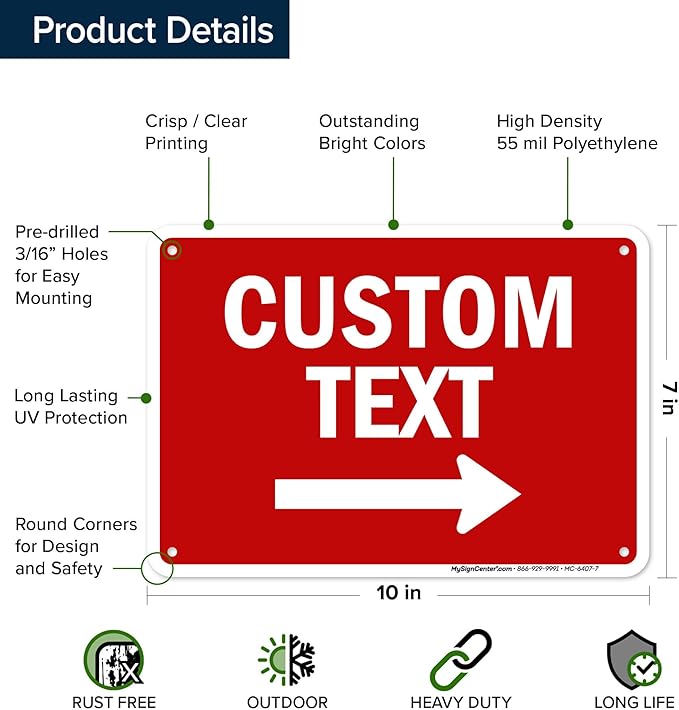 Custom Arrow,Custom Directional Sign, Right Arrow, 7x10 Inches, 55 mil thick HDPE (high density polyethylene) Made in USA by My Sign Center