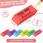 Yaomiao 180 Pcs Inspirational Erasers for Kids Bulk Pencil Beveled Erasers Colorful Motivational Gifts Bulk for Kids Students Classrooms, Drawing, Back to School