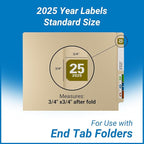 2025 Year Labels, Doctor Stuff 2025 Chart Stickers, Gold Color Coded, Col'R'Tab/Tabbies Style, USA Made Year Stickers for End Tab File Folders, 500/Roll, 1 Roll, 3/4" x 1-1/2"