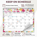 Cranbury Wall Calendar 2026 8.5x11, 12 Month Desk Calendar with Bouns Stickers and Large Writing Blocks, Premium Paper, Floral Design, 8x11 Planner 2026, Twin-Wire Binding