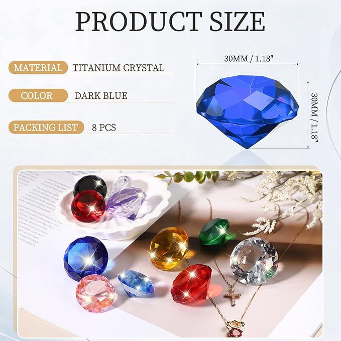 PATIKIL 8 Pcs Diamond Crystal Paperweight, 30mm / 1.18 Inch Crystal Paperweight Paper Weight for Home Office Desktop Table Decor Wedding Party Jewelry Ornaments, Dark Blue