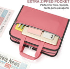 SEEKIND PU Leather Accordion File Organizer with Handle & Strap，12 Pockets Expanding File Folder with Zipper & Labels，Portable Document Organizer File for Letter A4 Files