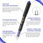 EYEYE Fountain Pens for Writing, 8 Pack Blue Fine Point Pens Disposable Fountain Pens Stainless Steel Nib, Smooth Writing for Journaling, Drafting, Sketching, Doodling & Office Supplies