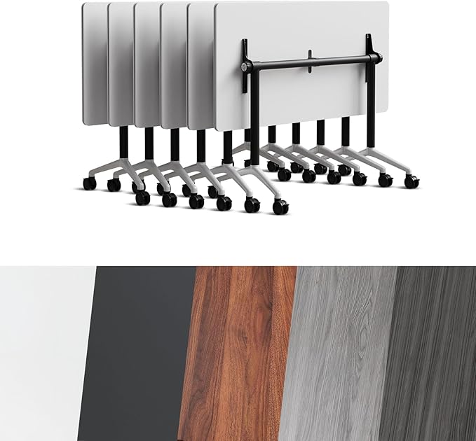 Goakwwuz Conference Room Table, Folding Conference Tables,Thicken Grey Tabletop,Flip Top Wooden Seminar Meeting Room Table for Conference Room Offices (6, Black+White, 61.0“)