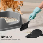 NACENA Mini Broom and Dustpan Set, Small Dust Pan and Brush Set with Handle Dustpan Teeth for Cleaning Hair Suitable for Office Desks Drawers Sofas Outdoor Camping, Black