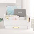 Wisuce Home Wooden Desk Organizer,Desktop Organizer File Sorter for Office Supplies, Mail Organizer with Drawer,Desk Accessories & Workspace Organizers for Women （White）