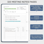 EMSHOI Meeting Notebook for Work with Action Items - 320 Pages B5 Thick Project Planner Agenda Organizer Work Notebook for Women Men Office Business Notes, PU Leather Hardcover, 7.5" x 10", Blue