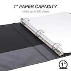 Samsill 1 Inch 3 Ring Binder, Made in USA, Economy Round Ring, Clear View Cover, 200 Sheet Capacity - for School, Home, Office - Charcoal Black