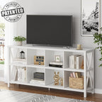 FATORRI 8 Cube Storage Organizer Bookshelf, 62 Inch Rustic Wood Horizontal Bookcase, Industrial Cube Long Book Shelf for Living Room (White Oak)