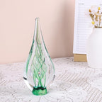 9" Tall Sculpture Hand Blown Glass Decor, Paperweight for Office Desk, Modern Glass Art Figurines Mediterranean Beach House Decor, Living Room Coffee Shelves Table Top Decoration (Swirl Green)