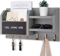 Lwenki Mail and Key Holder – Wall Mount Key Hanger with Shelf and 7 Metal Hooks – Decorative Natural Paulownia Wood Entryway Organizer with Mounting Hardware (16.5”W x 8.7”H x 3.5”D) (Gray)