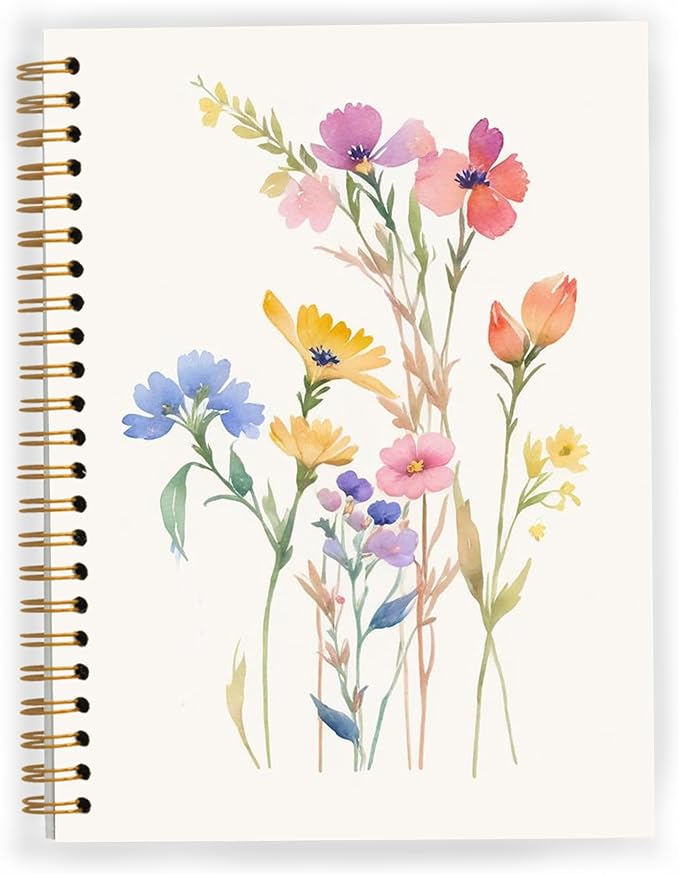 JWVK Vintage Wild Flower Botanical Plant Notebook 06,Rustic Spring Floral Cottagecore Notebook Journal for Work Office School Student Teacher,Hardcover Spiral Notebook 5.5x8.8